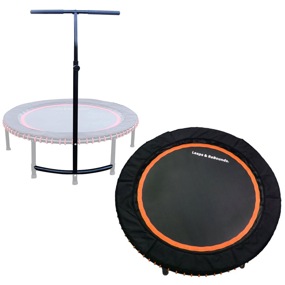 LEAPS & REBOUNDS Fitness Trampoline, 48 in, Stability Bar, Orange