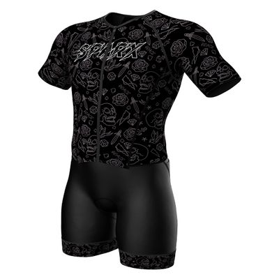Sparx Mens Elite Aerosuit Triathlon Suit Mens Short Sleeve Tri Suit Skinsuit (Tattoo, XL)