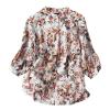 A1 White Floral Print Tops for Teen Girl Casual Spring Sofy Blouses Linen Dressy Holiday Tshirts Tee M view 1