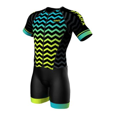Sparx Mens Elite Aerosuit Triathlon Suit Mens Short Sleeve Tri Suit Skinsuit (Zigzag, 2XL)