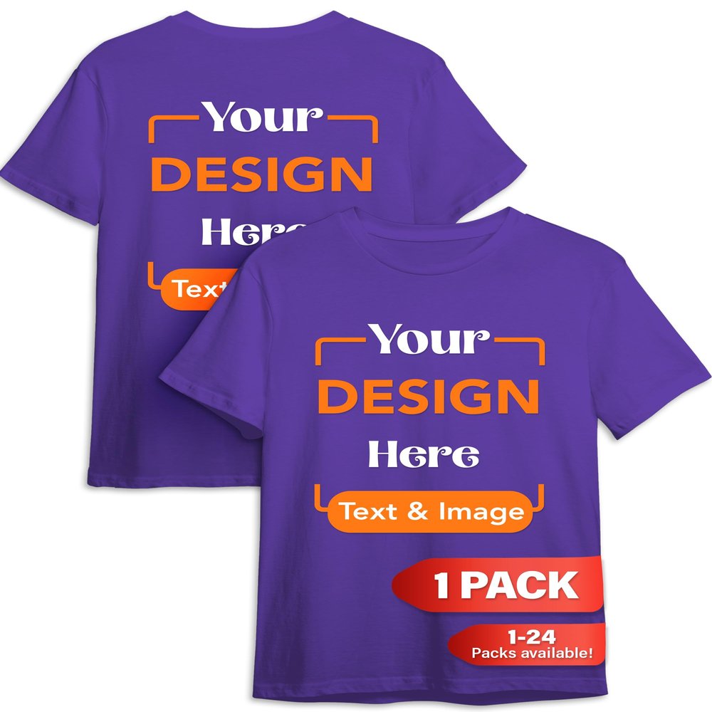 Custom T-Shirt - Personalized Tee Shirts for Men & Women - Customize Your Own US-Cotton Shirt with Front and Back Design add Your Image, Logo, Photo, Text - Tshirt in Purple, Adult S, 1Pack