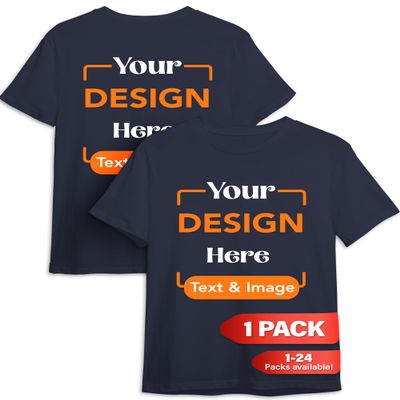 Custom T-Shirt - Personalized Tee Shirts for Men & Women - Customize Your Own US-Cotton Shirt with Front and Back Design add Your Image, Logo, Photo, Text - Tshirt in Navy, Adult M, 1Pack
