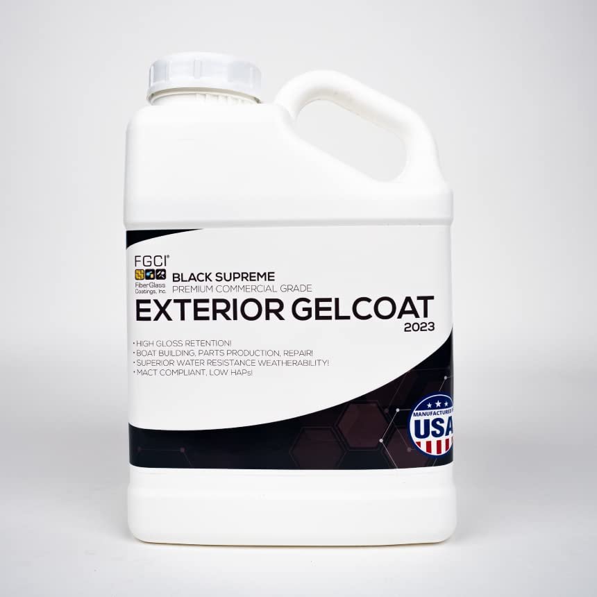 FGCI - 1 Gallon Marine Grade Gel Coat for Boat Building, RV Gel Coat, Restoration, Carbon Fiber, Fiberglass Repair, Patching, and Repair kit (Black Supreme)