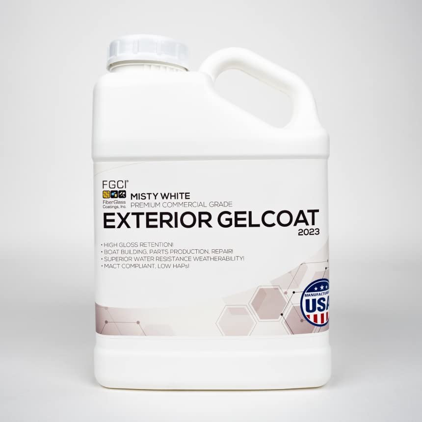 FGCI - 1 Gallon Marine Grade Gel Coat for Boat Building, RV Gel Coat, Restoration, Carbon Fiber Gel Coat, Fiberglass Repair, Patching, and Repair kit (Misty White)