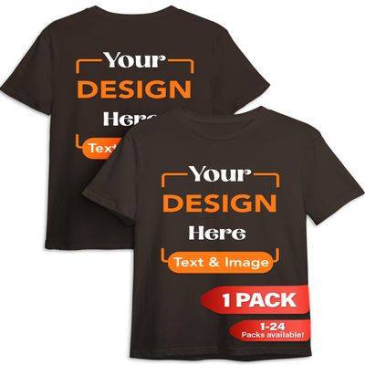 Custom T-Shirt - Personalized Tee Shirts for Men & Women - Customize Your Own US-Cotton Shirt with Front and Back Design add Your Image, Logo, Photo, Text - Tshirt in Dark Chocolate, Adult L, 1Pack