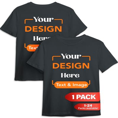 Custom T-Shirt - Personalized Tee Shirts for Men & Women - Customize Your Own US-Cotton Shirt with Front and Back Design add Your Image, Logo, Photo, Text - Tshirt in Dark Heather, Adult L, 1Pack