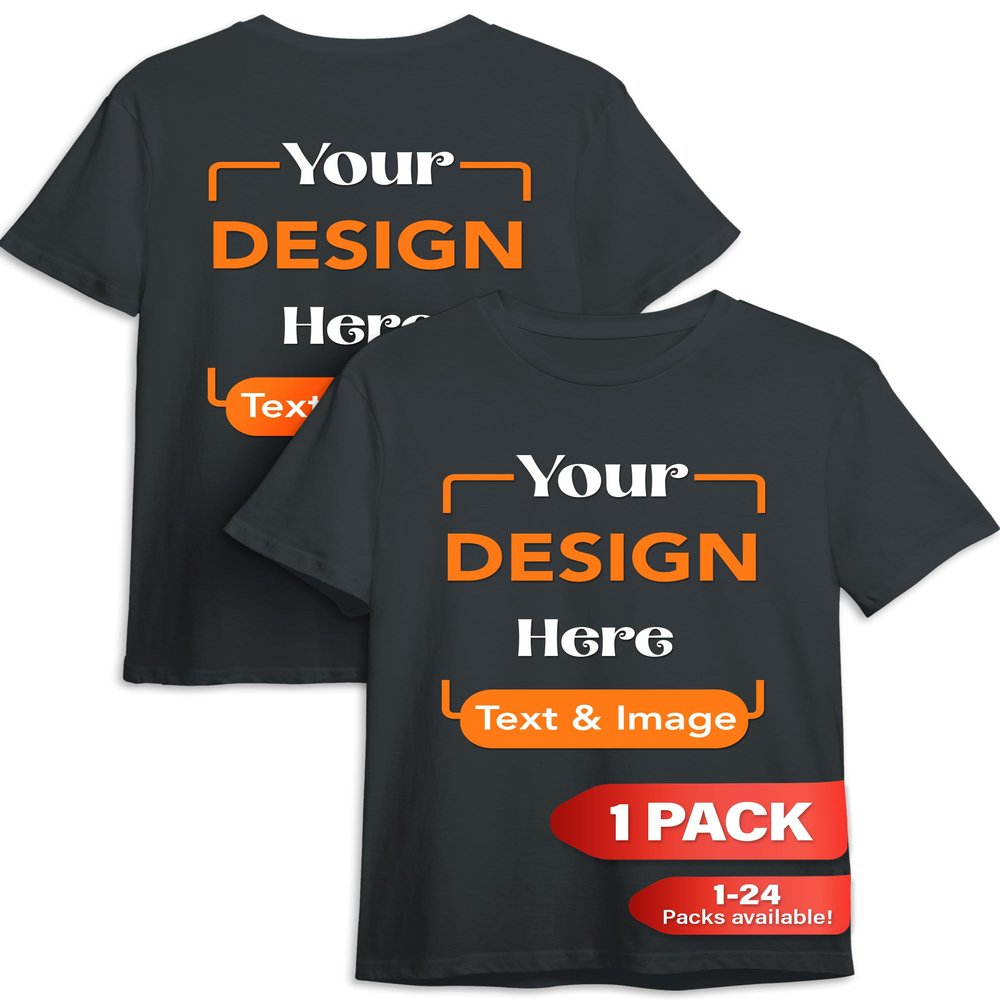 Custom T-Shirt - Personalized Tee Shirts for Men & Women - Customize Your Own US-Cotton Shirt with Front and Back Design add Your Image, Logo, Photo, Text - Tshirt in Dark Heather, Adult L, 1Pack
