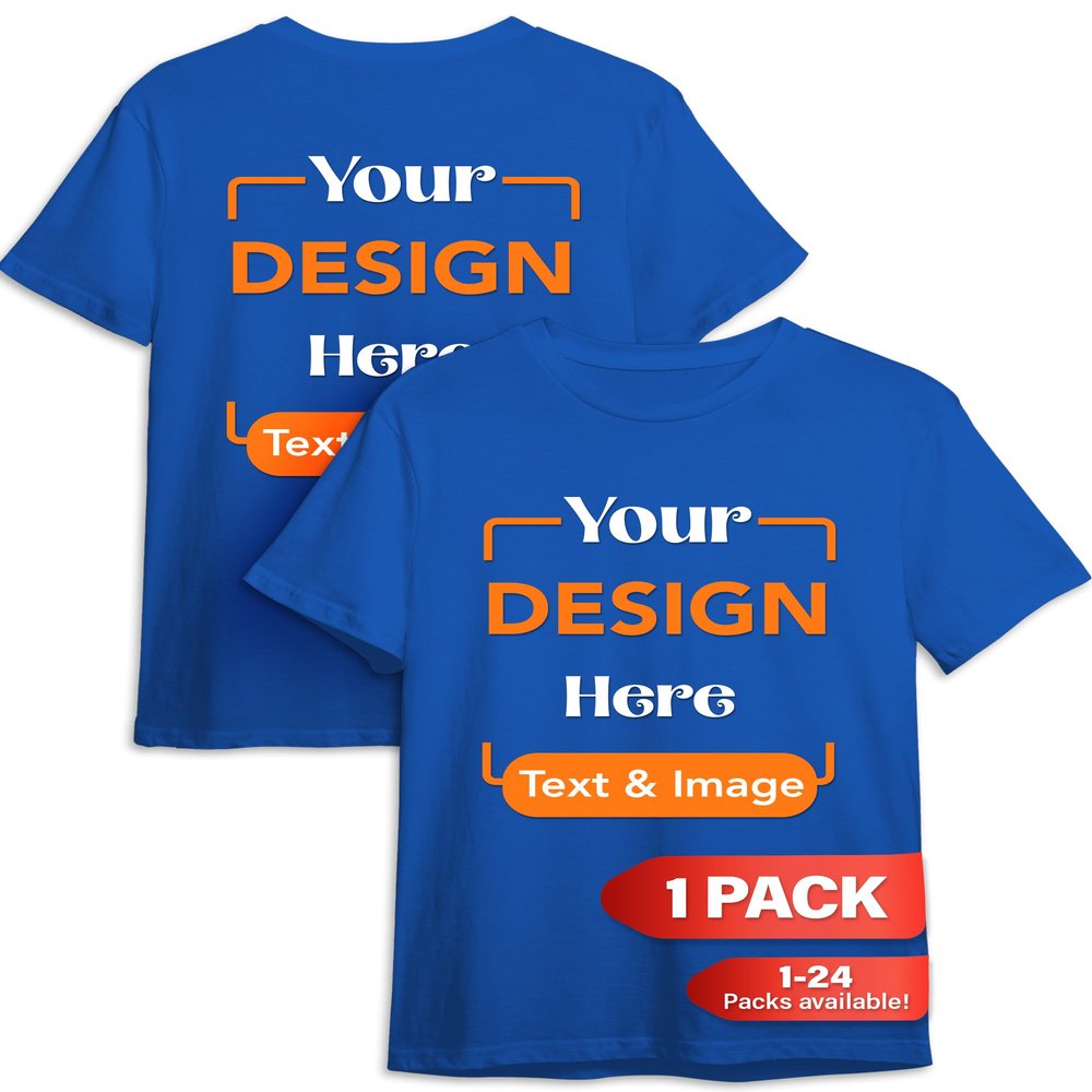 Custom T-Shirt - Personalized Tee Shirts for Men & Women - Customize Your Own US-Cotton Shirt with Front and Back Design add Your Image, Logo, Photo, Text - Tshirt in Royal, Adult M, 1Pack
