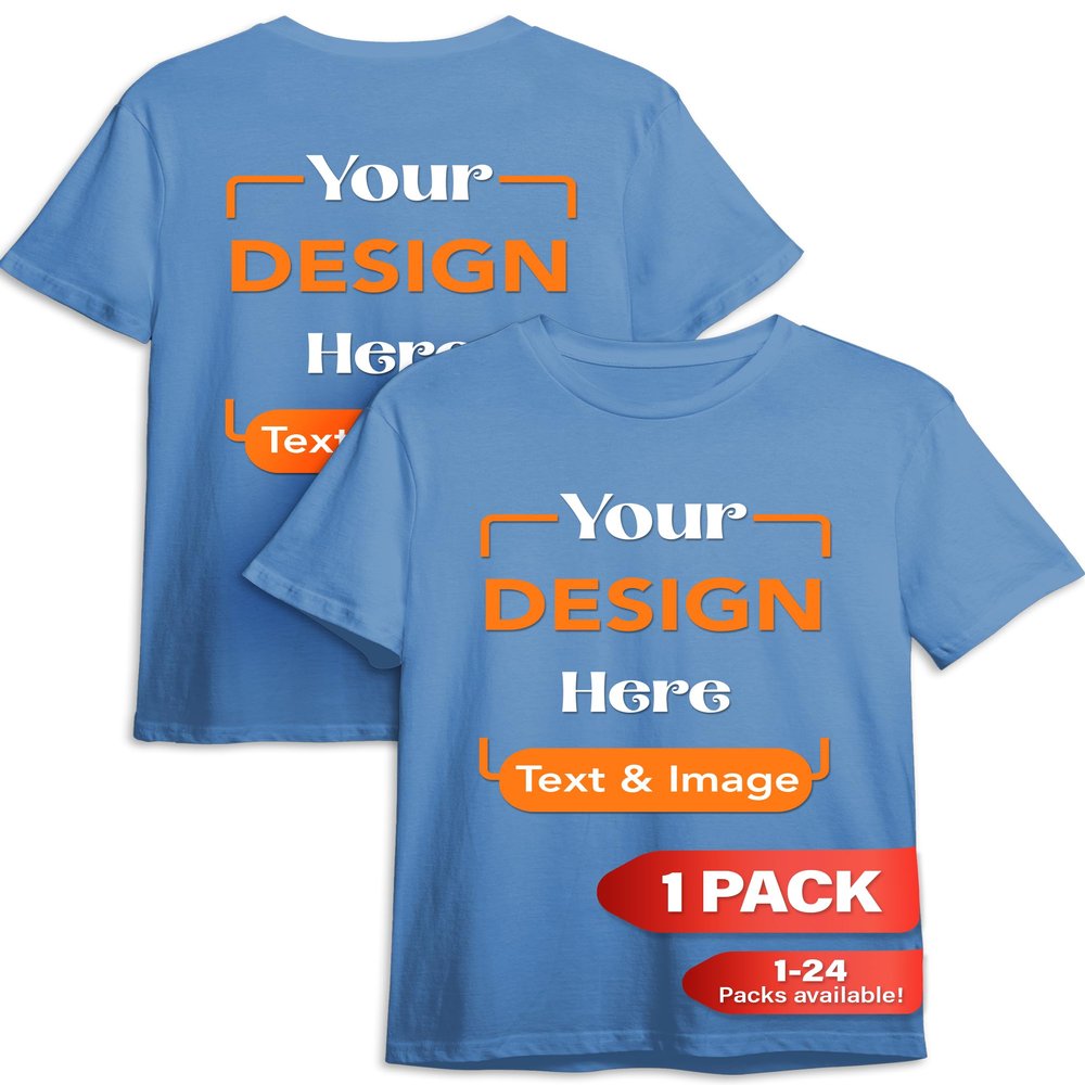 Custom T-Shirt - Personalized Tee Shirts for Men & Women - Customize Your Own US-Cotton Shirt with Front and Back Design add Your Image, Logo, Photo, Text - Tshirt in Carolina Blue, Adult M, 1Pack