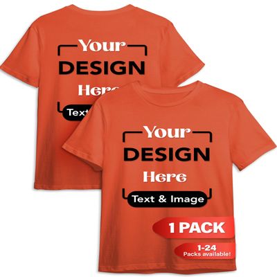 Custom T-Shirt - Personalized Tee Shirts for Men & Women - Customize Your Own US-Cotton Shirt with Front and Back Design add Your Image, Logo, Photo, Text - Tshirt in Orange, Adult M, 1Pack