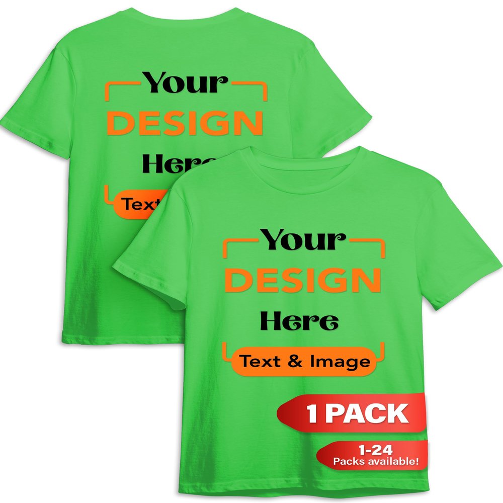 Custom T-Shirt - Personalized Tee Shirts for Men & Women - Customize Your Own US-Cotton Shirt with Front and Back Design add Your Image, Logo, Photo, Text - Tshirt in Electric Green, Adult M, 1Pack