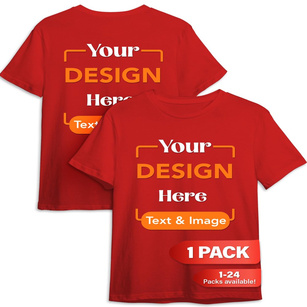 Custom T-Shirt - Personalized Tee Shirts for Men & Women - Customize Your Own US-Cotton Shirt with Front and Back Design add Your Image, Logo, Photo, Text - Tshirt in Red, Adult XL, 1Pack