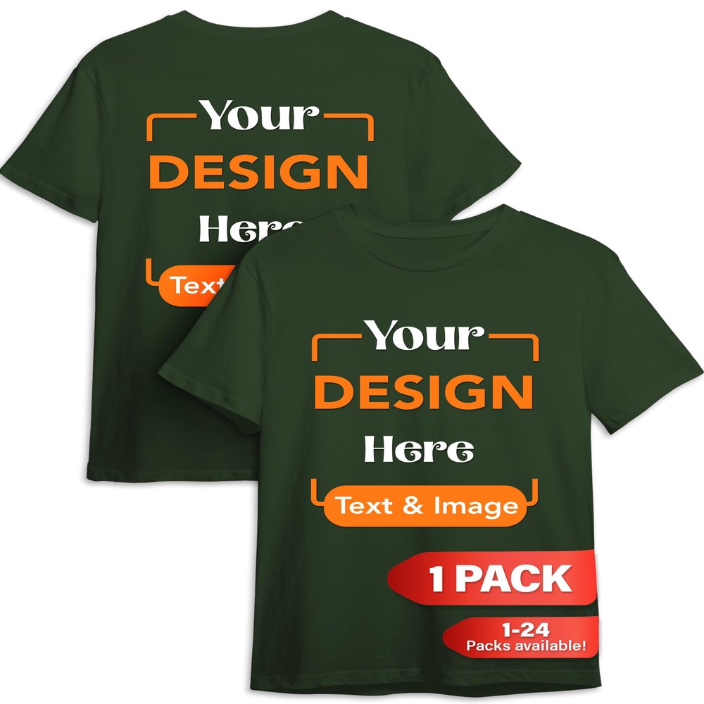 Custom T-Shirt - Personalized Tee Shirts for Men & Women - Customize Your Own US-Cotton Shirt with Front and Back Design add Your Image, Logo, Photo, Text - Tshirt in Forest, Adult 2XL, 1Pack