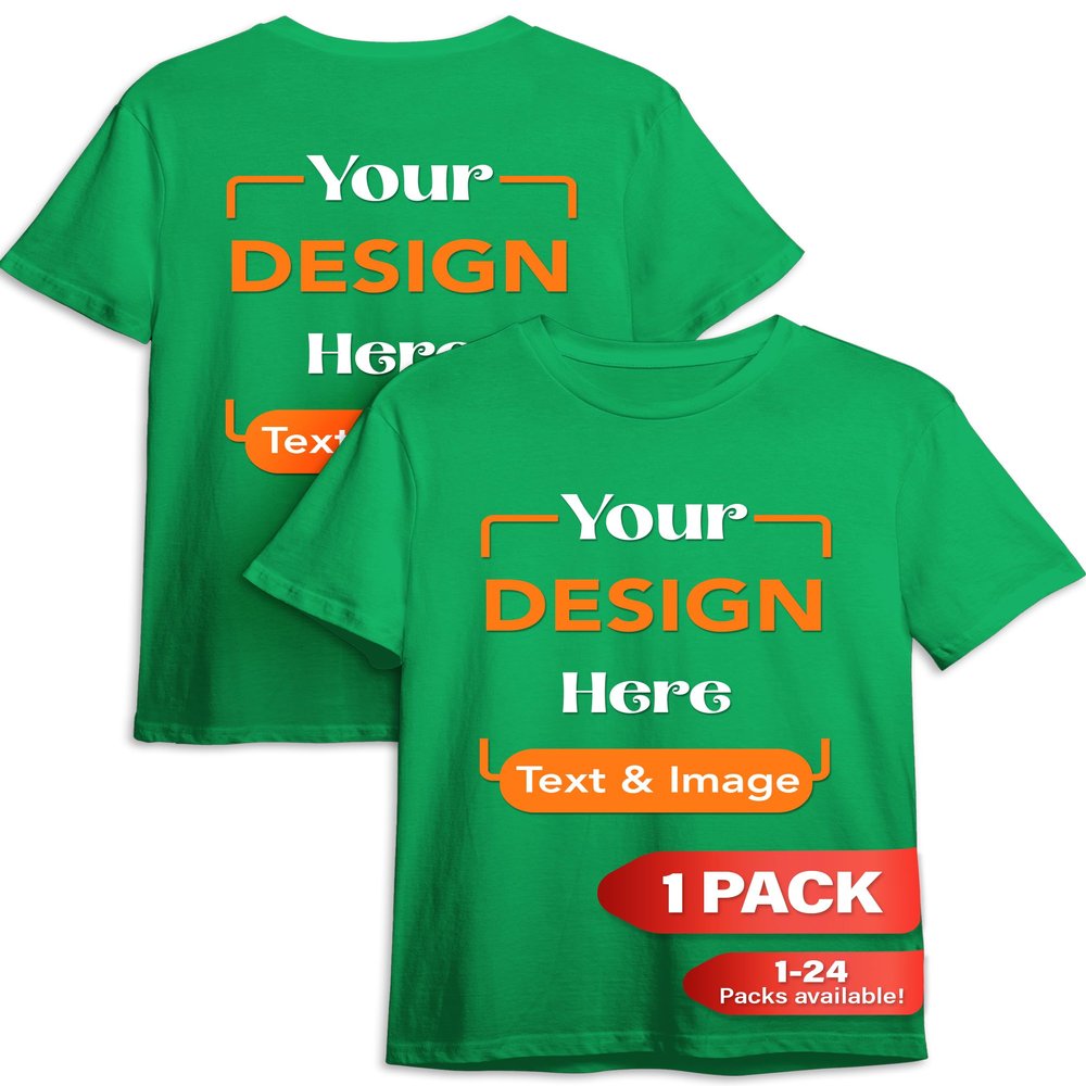 Custom T-Shirt - Personalized Tee Shirts for Men & Women - Customize Your Own US-Cotton Shirt with Front and Back Design add Your Image, Logo, Photo, Text - Tshirt in Irish Green, Adult XL, 1Pack