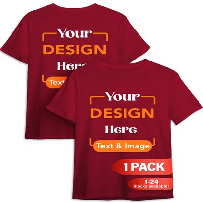 Custom T-Shirt - Personalized Tee Shirts for Men & Women - Customize Your Own US-Cotton Shirt with Front and Back Design add Your Image, Logo, Photo, Text - Tshirt in Cardinal, Adult 5XL, 1Pack