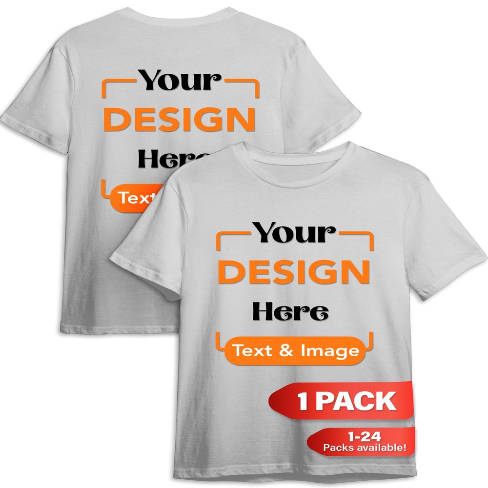 Custom T-Shirt - Personalized Tee Shirts for Men & Women - Customize Your Own US-Cotton Shirt with Front and Back Design add Your Image, Logo, Photo, Text - Tshirt in Ash, Adult M, 1Pack