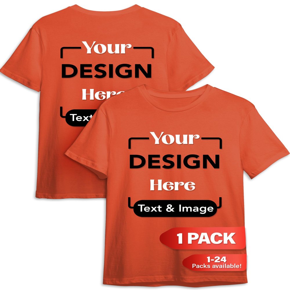 Custom T-Shirt - Personalized Tee Shirts for Men & Women - Customize Your Own US-Cotton Shirt with Front and Back Design add Your Image, Logo, Photo, Text - Tshirt in Orange, Adult XL, 1Pack