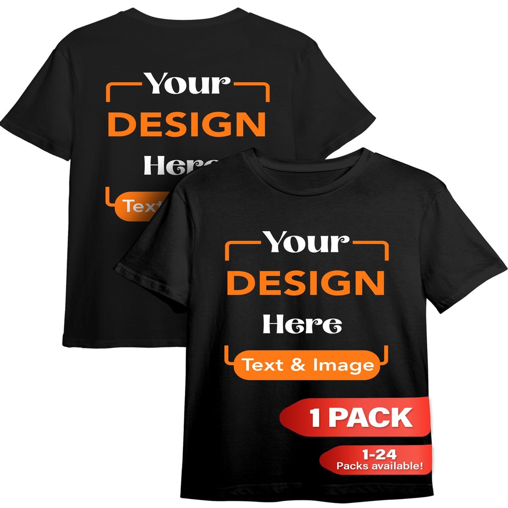 Custom T-Shirt - Personalized Tee Shirts for Men & Women - Customize Your Own US-Cotton Shirt with Front and Back Design add Your Image, Logo, Photo, Text - Tshirt in Black, Adult S, 1Pack