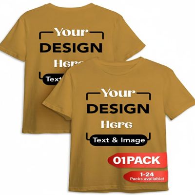 Custom T-Shirt - Personalized Tee Shirts for Men & Women - Customize Your Own US-Cotton Shirt with Front and Back Design add Your Image, Logo, Photo, Text - Tshirt in Old Gold, Adult XL, 1Pack