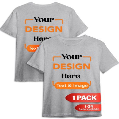 Custom T-Shirt - Personalized Tee Shirts for Men & Women - Customize Your Own US-Cotton Shirt with Front and Back Design add Your Image, Logo, Photo, Text - Tshirt in Sport Grey, Adult 3XL, 1Pack
