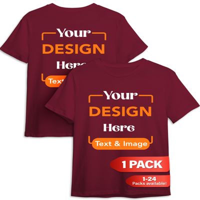 Custom T-Shirt - Personalized Tee Shirts for Men & Women - Customize Your Own US-Cotton Shirt with Front and Back Design add Your Image, Logo, Photo, Text - Tshirt in Garnet, Adult M, 1Pack