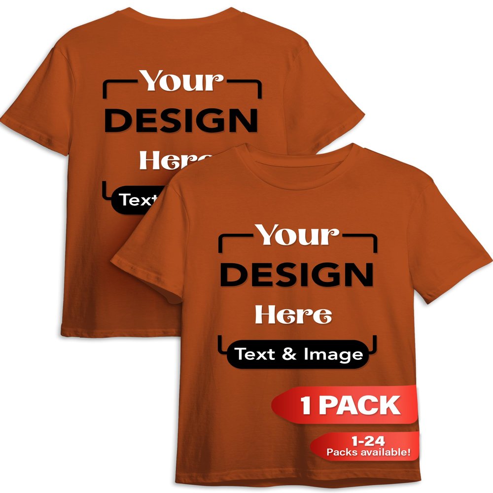 Custom T-Shirt - Personalized Tee Shirts for Men & Women - Customize Your Own US-Cotton Shirt with Front and Back Design add Your Image, Logo, Photo, Text - Tshirt in Texas Orange, Adult M, 1Pack