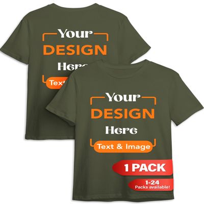 Custom T-Shirt - Personalized Tee Shirts for Men & Women - Customize Your Own US-Cotton Shirt with Front and Back Design add Your Image, Logo, Photo, Text - Tshirt in Military Green, Adult M, 1Pack