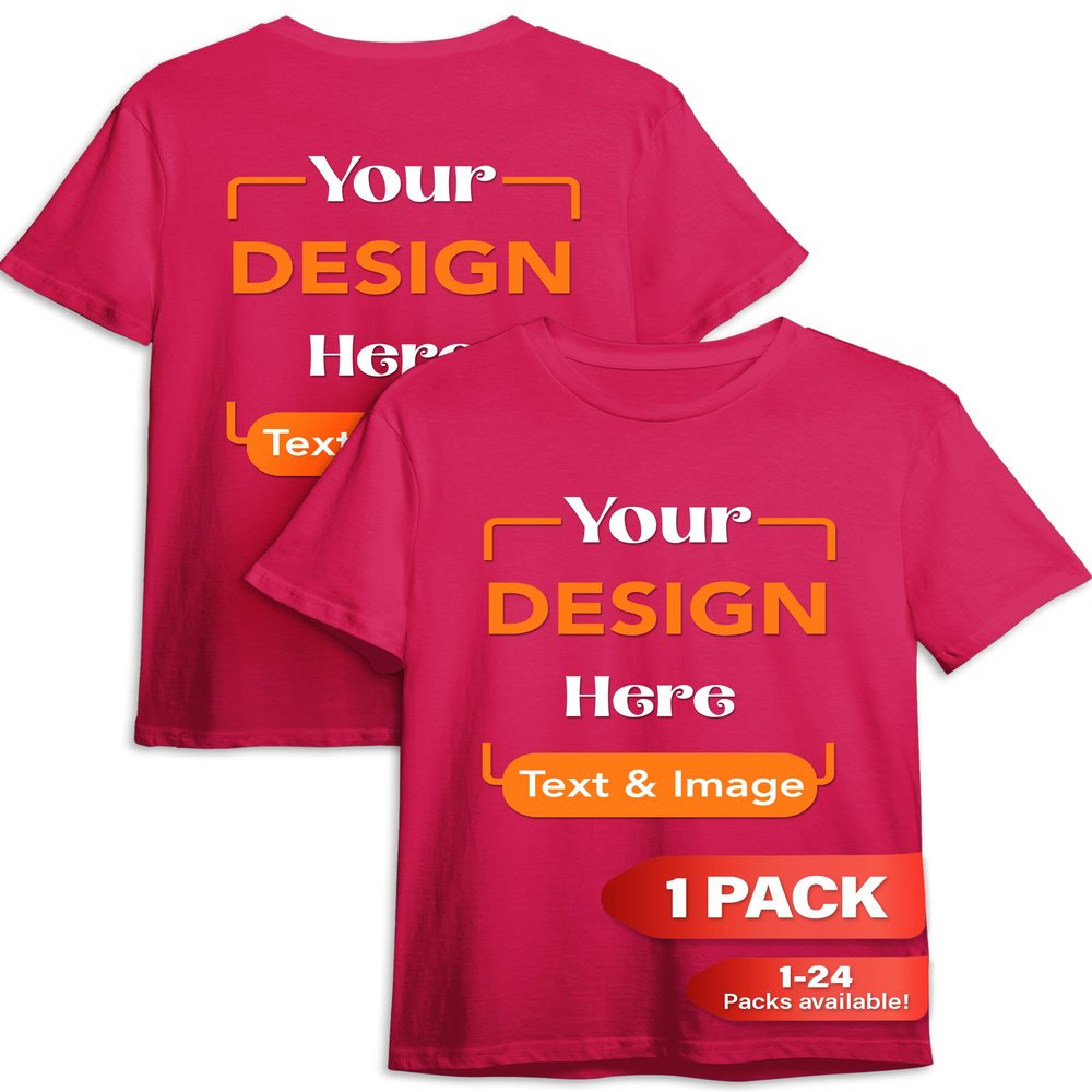 Custom T-Shirt - Personalized Tee Shirts for Men & Women - Customize Your Own US-Cotton Shirt with Front and Back Design add Your Image, Logo, Photo, Text - Tshirt in Heliconia, Adult L, 1Pack