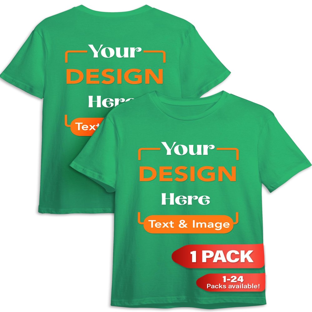 Custom T-Shirt - Personalized Tee Shirts for Men & Women - Customize Your Own US-Cotton Shirt with Front and Back Design add Your Image, Logo, Photo, Text - Tshirt in Turf Green, Adult L, 1Pack