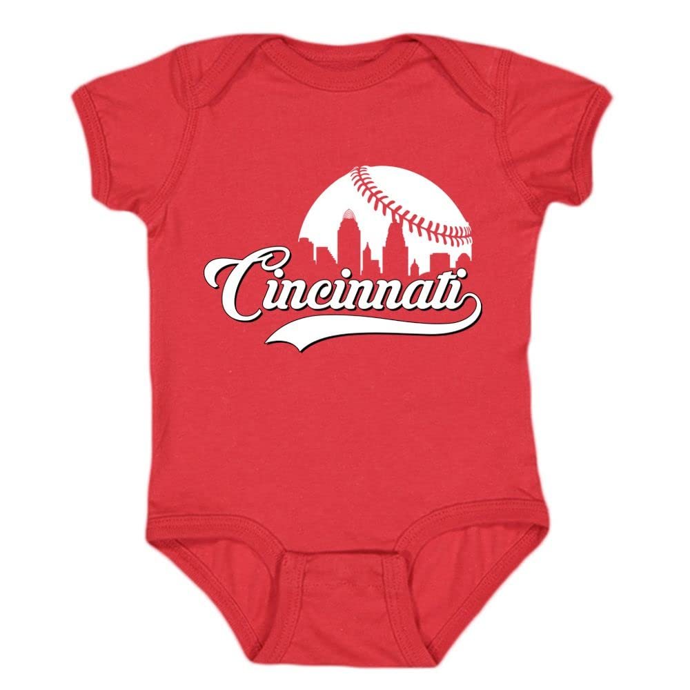 Cincinnati Skyline Kid's Baby Bodysuit for Baseball Fans (Red, 24M)