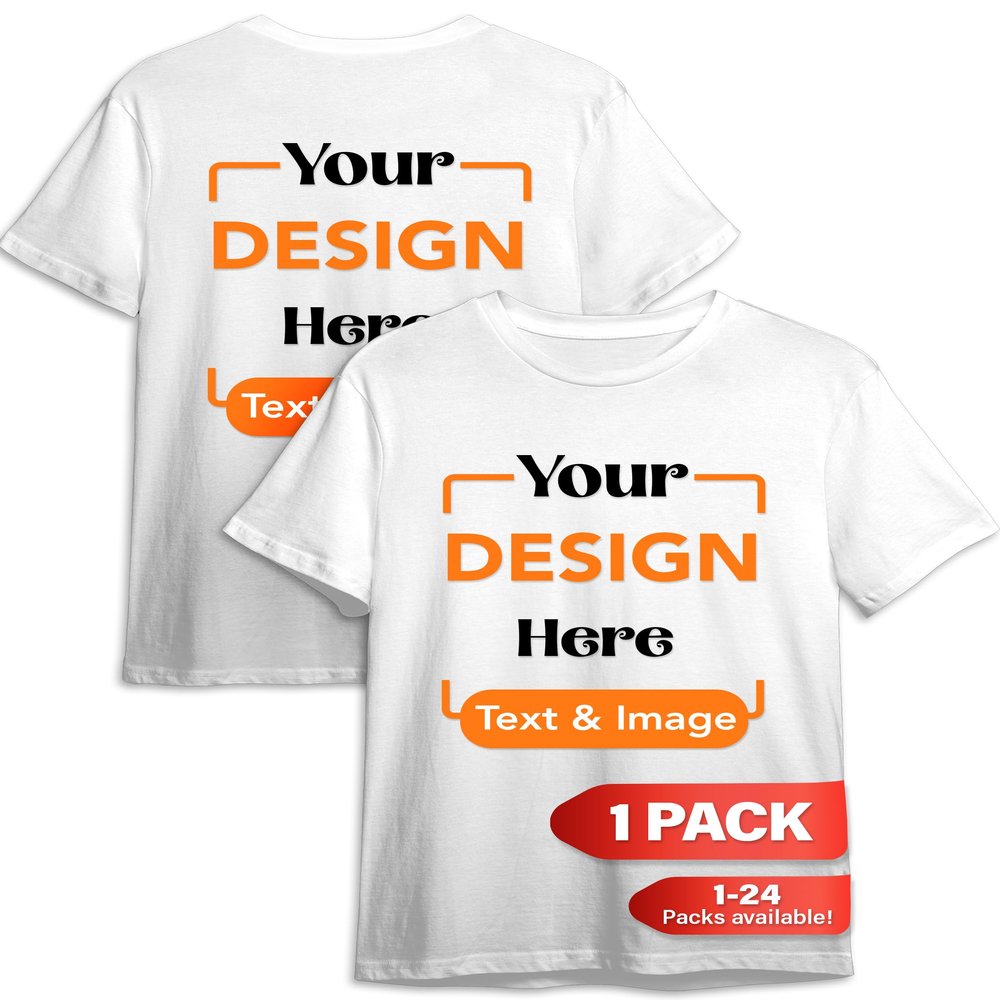 Custom T-Shirt - Personalized Tee Shirts for Men & Women - Customize Your Own US-Cotton Shirt with Front and Back Design add Your Image, Logo, Photo, Text - Tshirt in White, Adult L, 1Pack