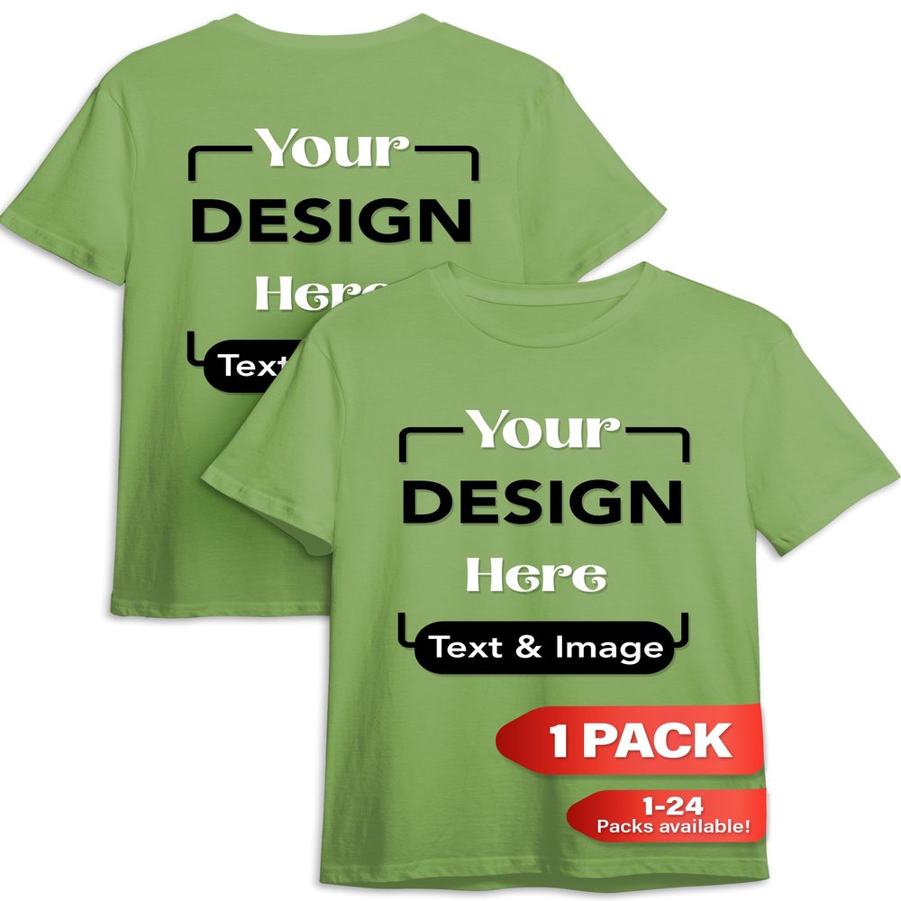 Custom T-Shirt - Personalized Tee Shirts for Men & Women - Customize Your Own US-Cotton Shirt with Front and Back Design add Your Image, Logo, Photo, Text - Tshirt in Kiwi, Adult XL, 1Pack