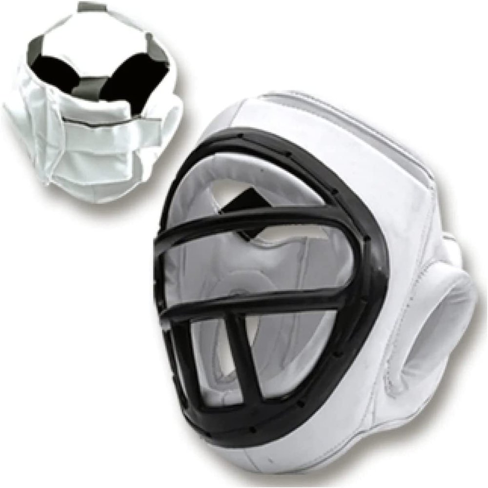 Essential Caged Headgear for Boxing MMA Muay Thai Karate Training Kids Adults (White, Small)