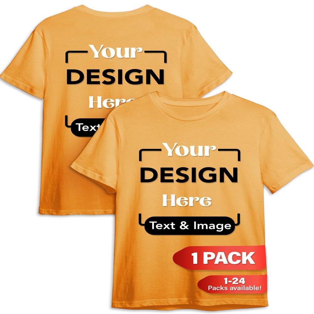 Custom T-Shirt - Personalized Tee Shirts for Men & Women - Customize Your Own US-Cotton Shirt with Front and Back Design add Your Image, Logo, Photo, Text - Tshirt in Gold, Adult S, 1Pack