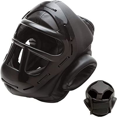 Essential Caged Headgear for Boxing MMA Muay Thai Karate Training Kids Adults (Black, Small)
