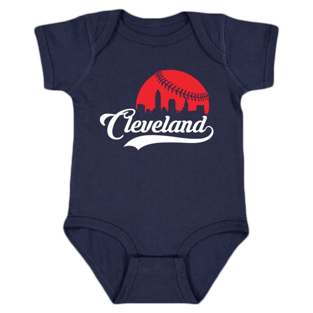 Xtreme Apparrel Cleveland Skyline Kid's Baby Bodysuit for Baseball Fans (Navy, 18M)