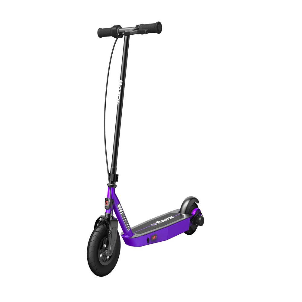 Razor Black Label E100 Electric Scooter for Kids Age 8 and Up, 8" Pneumatic Front Tire, Power Core High-Torque Hub Motor, Up to 10 mph, All-Steel Frame