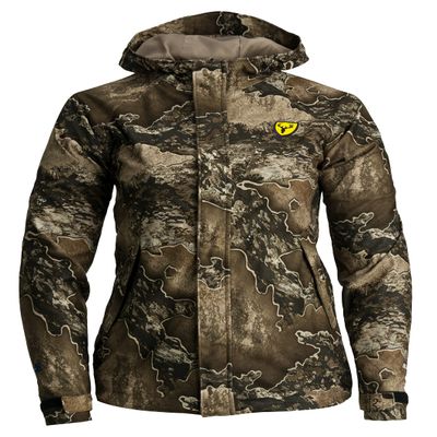 SCENTBLOCKER Women's Sola Drencher Lightweight Breathable Waterproof Hooded Camo Hunting Jacket (RT Excape, Medium)