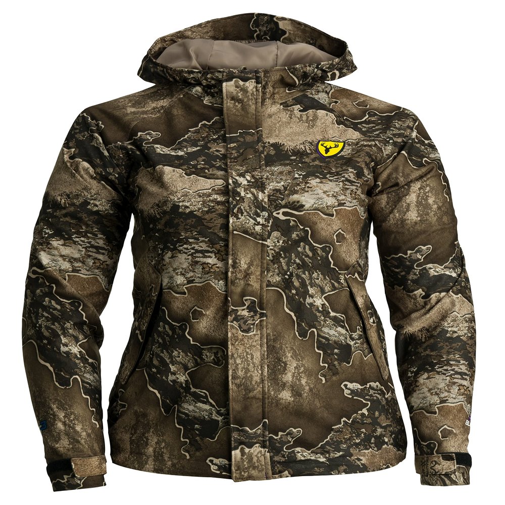 SCENTBLOCKER Women's Sola Drencher Lightweight Breathable Waterproof Hooded Camo Hunting Jacket (RT Excape, Medium)