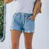 JEKE-DG Womens Elastic Waist Drawstring Denim Shorts Comfy Pocket Shorts Pants Summer Beach Casual Stretchy Jean Shorts (Small,Blue) view 2