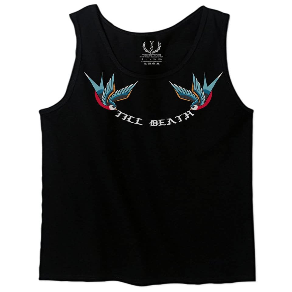 Till Death Bird Tattoed Cool Graphic Hipster Summer Men's Tank Top (Black, Small)