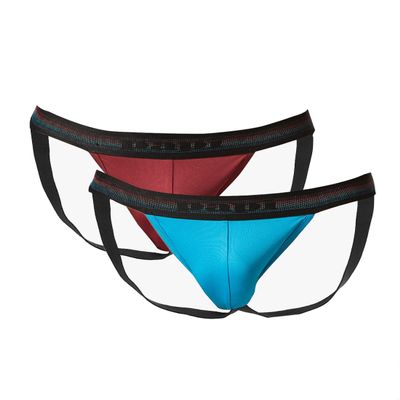 papi 2-Pack Jockstraps - UMPA108 (Vivid Blue/Beet Red, Large)