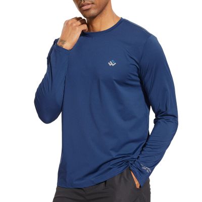 Mens UPF 50+ Lightweight Long Sleeve Casual T-Shirt Quick Dry UV Sun Protection for Outdoor Beach Hiking Fishing Exercise Dark Blue