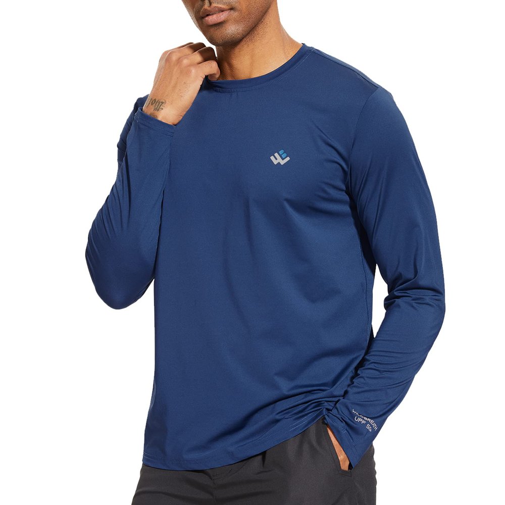 Mens UPF 50+ Lightweight Long Sleeve Casual T-Shirt Quick Dry UV Sun Protection for Outdoor Beach Hiking Fishing Exercise Dark Blue