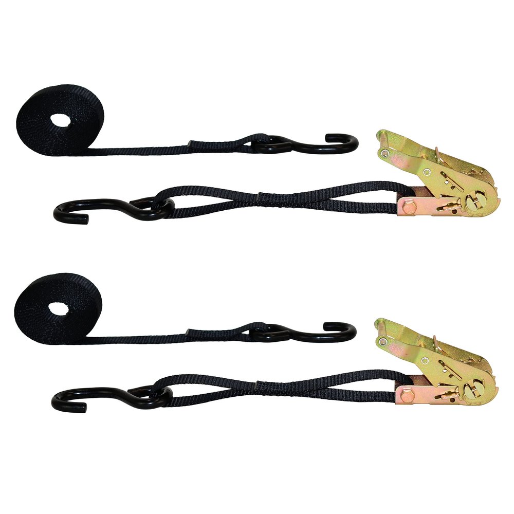 eRatchet 1" Tie-Down Ratchet Straps w/Vinyl Coated S-Hooks | 3,300 Lbs. Breaking Strength | Heavy Duty Cargo Straps for Flatbed, Trucks, and Trailers (2 Pack) (10 FT, Black)