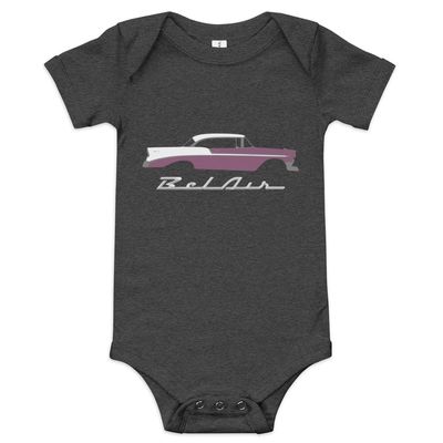 1956 Chevy Bel Air Dusk Plum and Ivory Antique Car Collector Cars 56 Belair Baby Onesie Short Sleeve one Piece