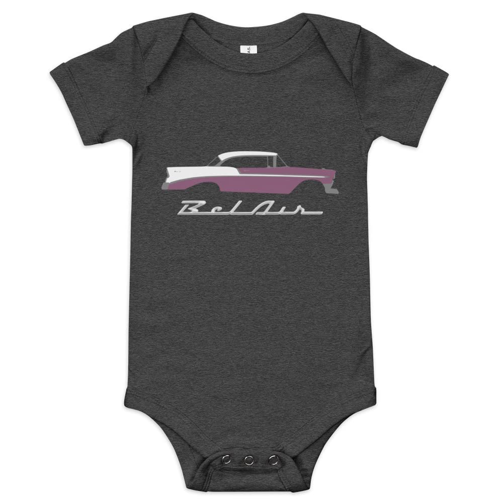 1956 Chevy Bel Air Dusk Plum and Ivory Antique Car Collector Cars 56 Belair Baby Onesie Short Sleeve one Piece