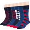 7BIGSTARS KINGDOM Men's Dress Socks Cotton -6 pack- Novelty Casual Seamless Argyle, Diamond, Hexagon, Dotted, Striped Sock Size 10-13 Shoe Size 9-12 L Estate Blue, Dark Navy view 1