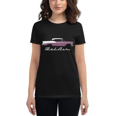 1956 Chevy Bel Air Dusk Plum and Ivory Antique Car Collector Cars 56 Belair Women's Short Sleeve t-Shirt