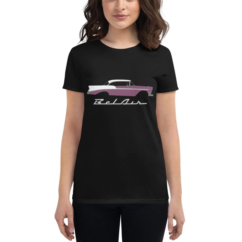 1956 Chevy Bel Air Dusk Plum and Ivory Antique Car Collector Cars 56 Belair Women's Short Sleeve t-Shirt